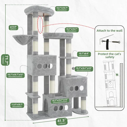 Vista 5 de Gitelsnour Árbol para gatos para adultos grandes, torre de gato de 71.7 pulgadas de alto para gatos de interior, torre de árbol para gatos
