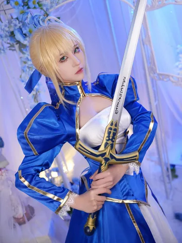 Vista 5 de miccostumes Disfraz de Sabre para mujer, traje azul y falda