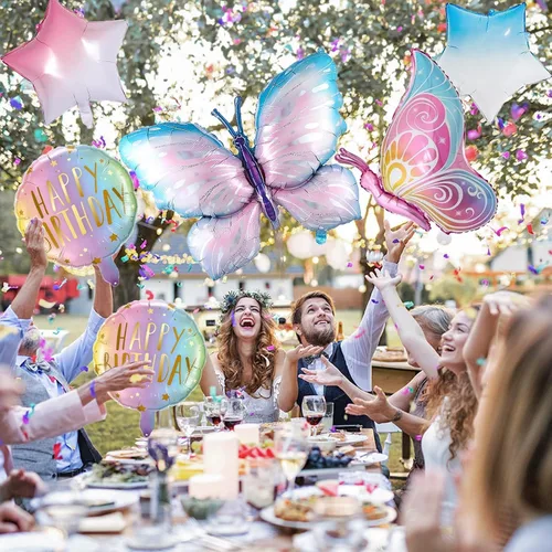 Vista 6 de Decoraciones de cumpleaños de mariposa, globos de mariposa, decoraciones de fiesta de primer cumpleaños para niñas, números de fantasía, 1 globo
