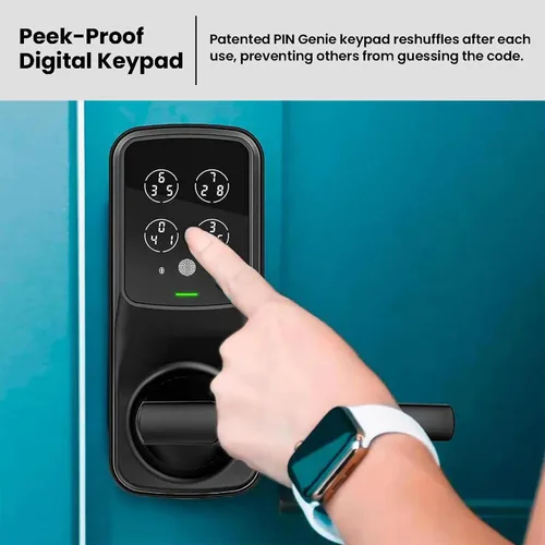 Vista 3 de Lockly Secure Plus, cerradura de puerta inteligente Bluetooth, cerradura de puerta de entrada sin llave con asa, teclado PIN Genie®, sensor
