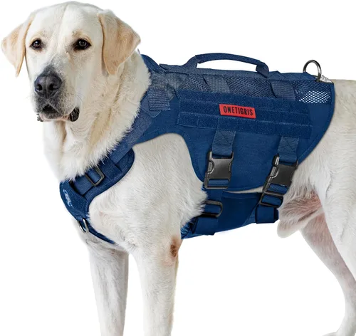Vista 17 de OneTigris - Arnés táctico para perros pequeños, chaleco de perro pequeño sin tirones con asas, transpirable, arnés militar con sistema MOLLE, arnés