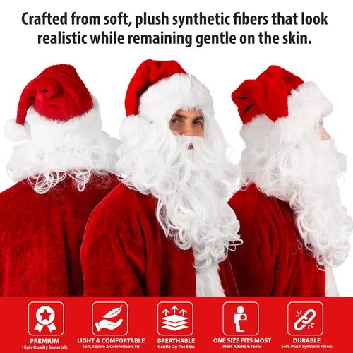 Vista 3 de Kangaroo Juego de barba y peluca blanca de Papá Noel para adultos, pelo sintético suave y esponjoso, ropa de disfraz de Navidad para fiestas