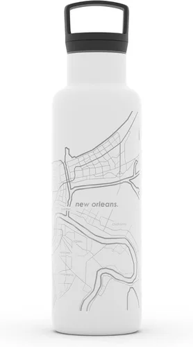 Vista 183 de Well Told Botella de agua aislada con mapa de Washington DC grabado, botella de acero inoxidable grabada (21 onzas, blanco) botella aislada de mapa