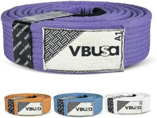 Vista 3 de Cinturón de la serie rústica BJJ, cinturón de judo, cinturones Jiu Jitsu Pro BJJ con barra de manga para clasificar rayas, tamaño A1 - A4 Azul