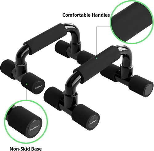 Vista 3 de READAEER Barras de Flexiones para Gimnasio, Equipo de Ejercicio, Fitness, 1 Par de Mangos de Flexiones con Agarre de Espuma Acolchada y Estructura