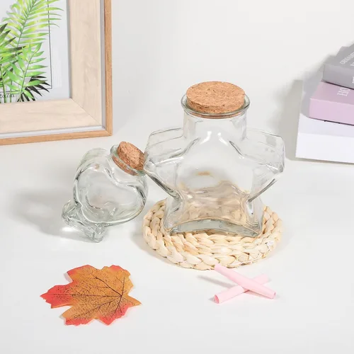 Vista 5 de Cabilock 4 tapones de corcho, botellas de vidrio con forma de estrella en forma de corazón, frasco transparente para manualidades, boda, día de San