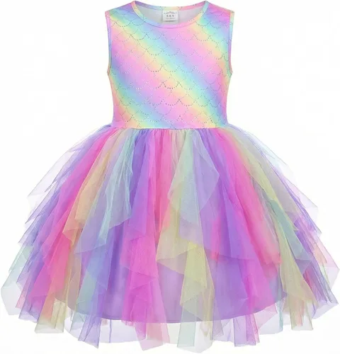Vista 10 de VIKITA Vestido tutú para niñas pequeñas, falda de princesa de tul de sirena, traje de fiesta de cumpleaños de verano para niñas pequeñas de 3 a 8