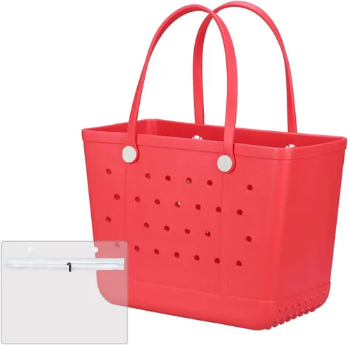 Vista 8 de Extra Large Rubber Beach Bag Tote Bag for Women Waterproof Bag Almendra