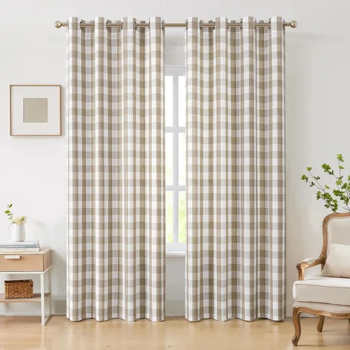 Vista 36 de Amzdecor Cortinas a cuadros con ojales de búfalo de 54 pulgadas de largo, cortinas texturizadas semitransparentes para sala de estar, dormitorio