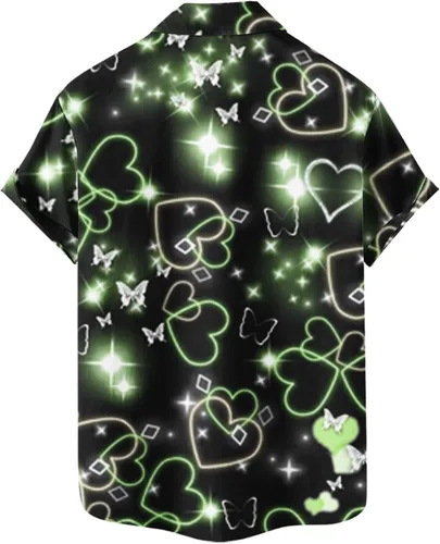 Vista 2 de Mens Casual St. Patricks Day Print Shirts Short Sleeve Button Down Turedown Collar Shirt Mens Shirt