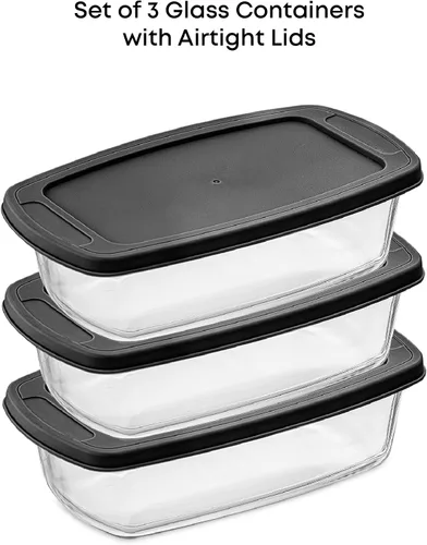 Vista 2 de JoyJolt Juego de 3 moldes para hornear pan con tapas. 1.9 cuartos de galón, plato rectangular grande para hornear con tapa. Molde para horno, sartén
