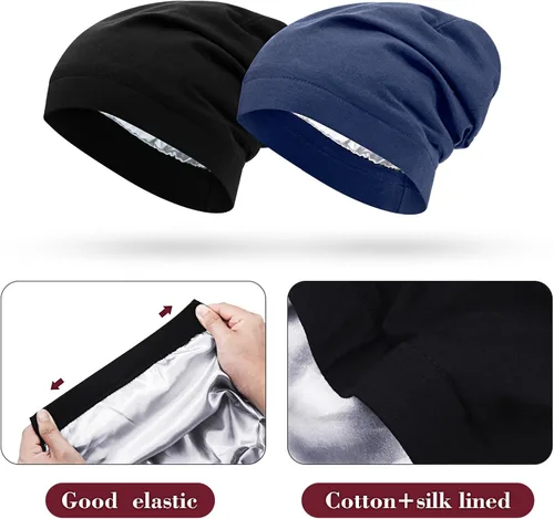 Vista 3 de SATINIOR 6 gorros de dormir con forro de satén para dormir con calavera, gorro de noche para cabello rizado, para mujeres y niñas
