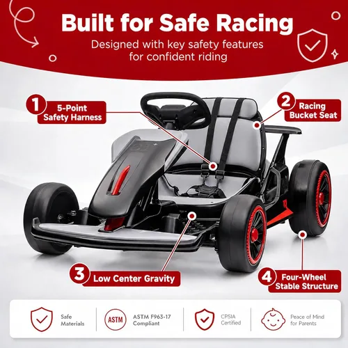 Vista 5 de Litake Go Kart eléctrico para niños de 24 V, batería de 7 Ah para niños de Negro