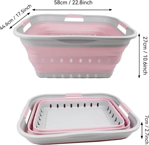 Vista 3 de SAMMART Cesta plegable de plástico para la ropa sucia de 42 L (11 galones), contenedor de almacenamiento plegable y organizador, canasta portátil