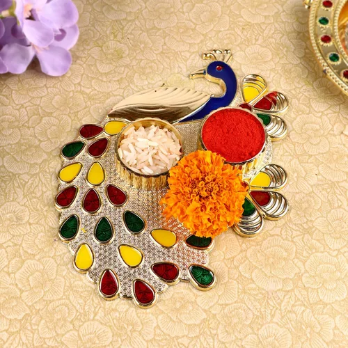 Vista 2 de SATVIK - Soporte para chawal/arroz Kankavati Thali Roli con tapa, soporte Kumkum Haldi Rakhi Pooja Thali Indian Festival Diwali Pujan Mandir Tika
