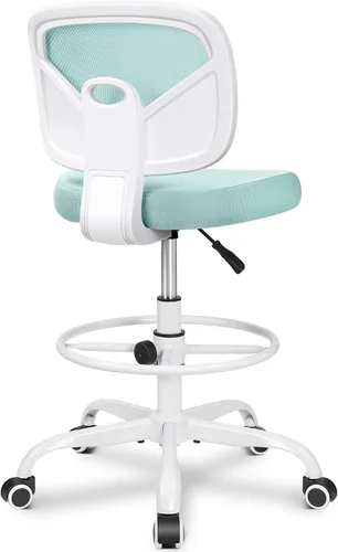 Vista 14 de Primy Silla Alta de Escritorio de Dibujo - Sin Brazos, Altura Ajustable, Respaldo de Malla, con Ruedas, Silla de Escritorio de Pie para Sala de Negro