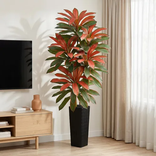 Vista 12 de Árbol de Dracaena artificial, plantas artificiales de 5 pies, maceta Verde-negro Pot