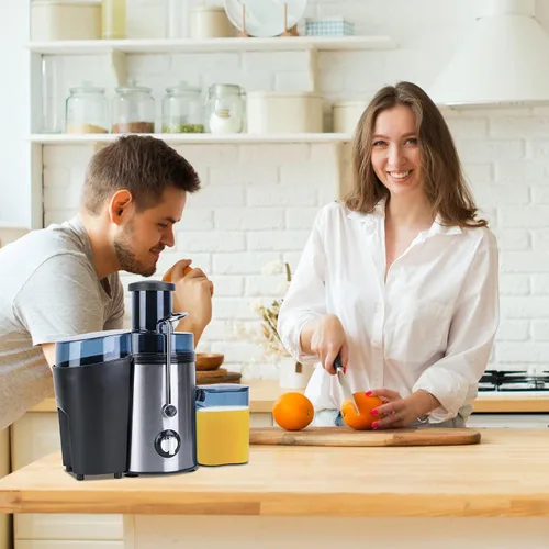 Vista 2 de Moclever - Máquina exprimidora centrífuga de 1000W para frutas y verduras - Extractor de jugo con control de 2 velocidades, tolva de alimentación