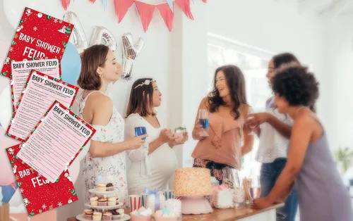 Vista 5 de Tarjetas de juego para baby shower, juego de peleas de baby shower, tarjetas de fiesta de Navidad para adultos neutros de género, juego de 30