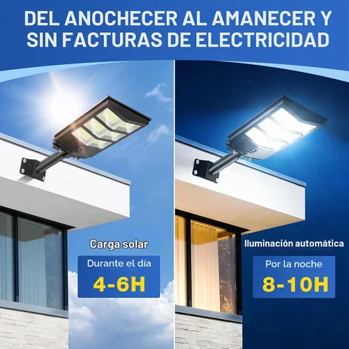 Vista 4 de OKPRO Luces solares de 6000 W para exteriores, 6500 K luz solar de calle IP66 impermeable, luces de inundación de seguridad solar con sensor