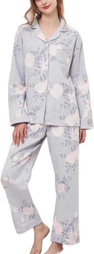 Vista 17 de CHUNG Conjunto de pijama de franela para mujer, tops con botones de algodón cepillado, pantalones S-XL, ropa de dormir, ropa de descanso, acogedora