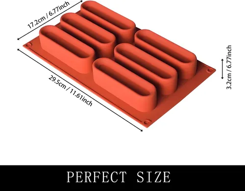 Vista 2 de Molde de silicona para chocolate en forma de dedo con 6 cavidades tipo barra para chocolate, dulces, pan, 11.6 x 6.8 x 1.3 pulgadas