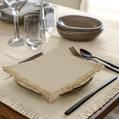 Vista 2 de COTTON CRAFT Servilletas de tela con borde de flecos - Juego de 12 servilletas suaves de algodón puro - Servilletas reutilizables para almuerzo