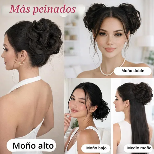 Vista 5 de MORICA Moño desordenado, extensiones de moño sintético para mujeres (rubio beige ceniza)