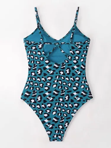Vista 6 de CUPSHE Traje de baño de una pieza con cuello en V y estampado de leopardo para mujer