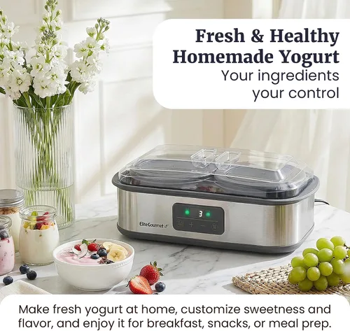 Vista 3 de Elite Gourmet ProBioticPRO™ Máquina digital de yogur, control programable de temperatura y tiempo (68-127°F), incluye 8 frascos de vidrio (6 onzas)