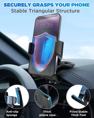 Vista 3 de IPOW Soporte de clip para teléfono del tablero del automóvil, rotación de 360 grados, soporte de abrazadera para teléfono del tablero y volante