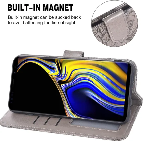 Vista 3 de Asuwish Funda de teléfono para Samsung Galaxy Note 9 con protector de pantalla de vidrio templado y cubierta de cartera de encaje, soporte