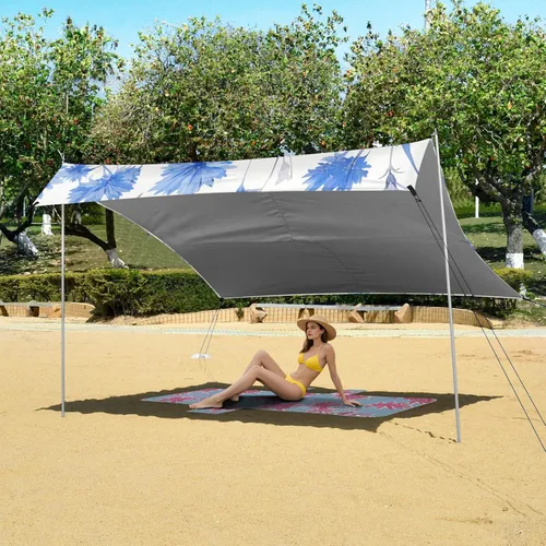 Vista 6 de Dreamy Light Blue Cornflowers Stable Beach Tent UPF50 Waterproof Large Sun Shelter with Sand Pockets for Camping, Fishing, Backyard Fun