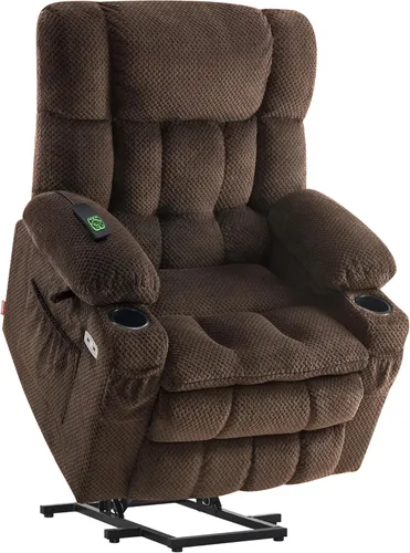 Vista 35 de MCombo Silla reclinable eléctrica de motor dual con masaje y calor para personas mayores, posición infinita, puertos USB, portavasos, tela 7890 Beige