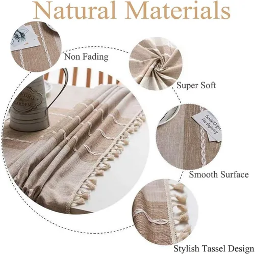 Vista 4 de Joy - Mantel textil de algodón lavable con flecos, que no se arruga para exterior e