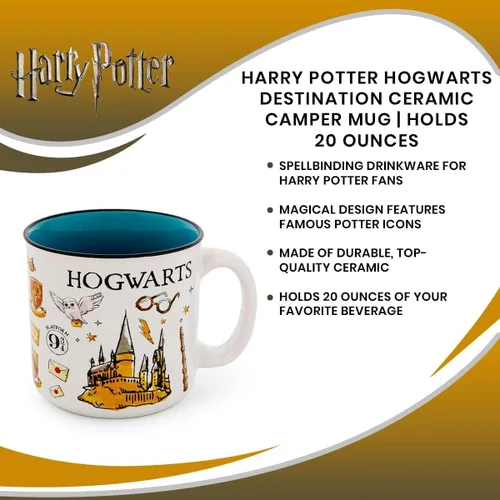 Vista 7 de Harry Potter Hogwarts All Over Icons Destination - Taza de cerámica para cámper Regalos y coleccionables del mundo mágico Capacidad para 20 onzas