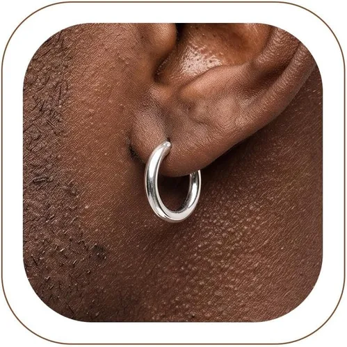 Vista 10 de ChainsHouse Huggie Hoop Earrings for Men Women, Stainless Steel A: Aro de cuentas (1 par) - Plata