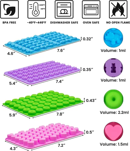 Vista 2 de WARM TIME Gummy Bear - Moldes de silicona para caramelos, mini moldes de goma con 2 goteros, moldes de silicona antiadherentes de grado alimenticio