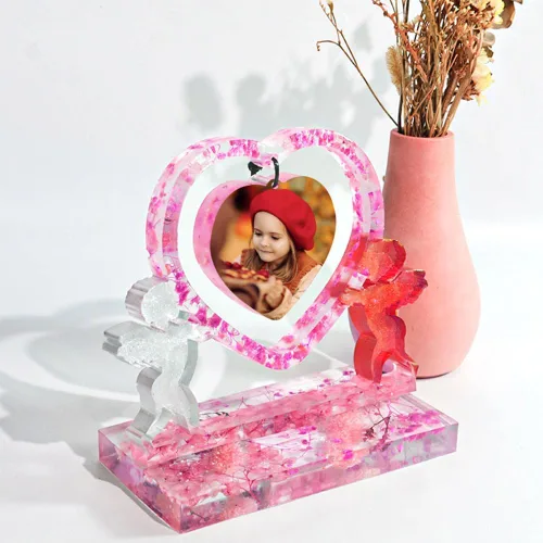 Vista 6 de Moldes de resina epoxi de amor, marcos de fotos de corazón, moldes de silicona con soporte, marco de fotos epoxi personalizado para manualidades