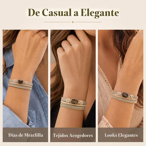 Vista 3 de Fesciory Leather Wrap Bracelet for Women, Boho Western Stacked Cuff Jewelry Beige1