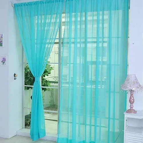 Vista 3 de Cenefas de Gauzy ligeras Cortina de ventana de puerta Cortina Sheer Home Wedding Decor - Negro