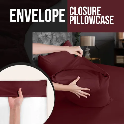 Vista 4 de Utopia Bedding - Paquete de 4 fundas de almohada con cierre de sobre, tela de microfibra cepillada suave, resistentes al encogimiento y a la Borgoña