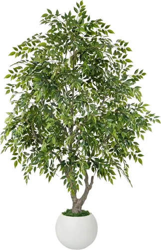 Vista 8 de Árbol de ficus artificial de 6 pies con troncos de madera real, árbol de Árbol de ficus tipo 4-6ft