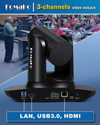 Vista 6 de FoMaKo Cámara HDMI PTZ AI Auto-Tracking Gen 3, zoom óptico 20x IP USB3.0 Cámara HDMI para servicios religiosos, educación de adoración, FMK12UH Pro