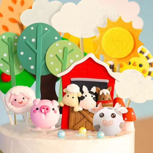 Vista 7 de JeVenis Little Farm - Juego de decoración de tartas de animales de granja, ovejas, vacas, cerdos para baby shower y fiestas de cumpleaños
