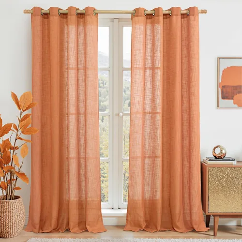 Vista 35 de LAMIT Cortinas de lino marrón caramelo para sala de estar, 84 pulgadas, de lino sintético, texturizado, filtrante de luz, paneles de privacidad