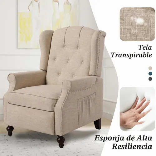 Vista 8 de Silla Wingback con masaje y calor, silla reclinable de tela copetuda, silla reclinable con respaldo de ala con control remoto, cojín acolchado