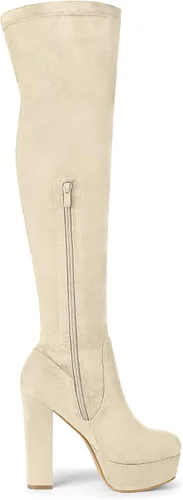 Vista 6 de Allegra K Botas altas sobre la rodilla con tacón de bloque y plataforma para mujer