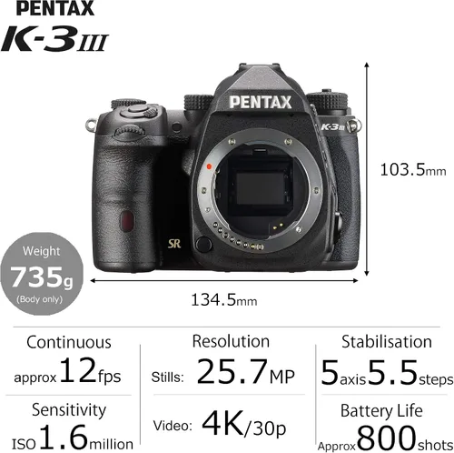 Vista 3 de Pentax K-3 Mark III Flagship APS-C Cuerpo de cámara negro - 12fps, pantalla