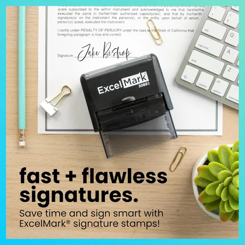 Vista 4 de ExcelMark Sello de firma personalizado, autoentintado, extra grande